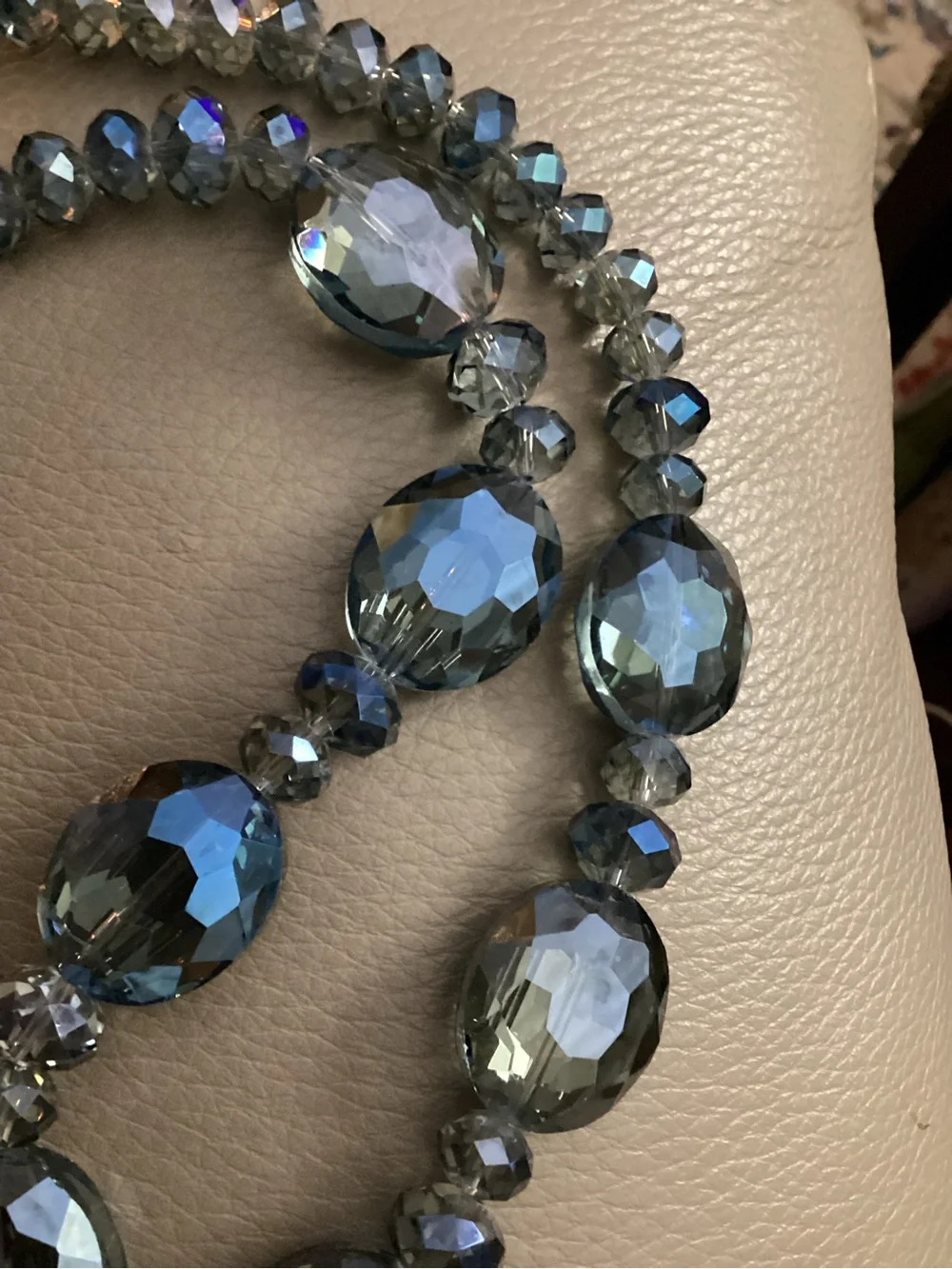 Faceted large Blue-Gray Swarovski Crystal Bead Necklace